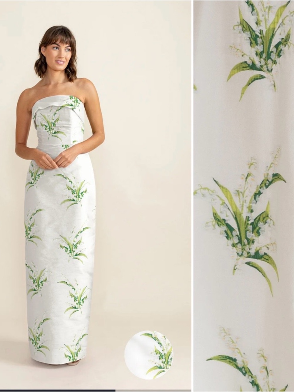 Strapless White Floral Column Wedding Dress